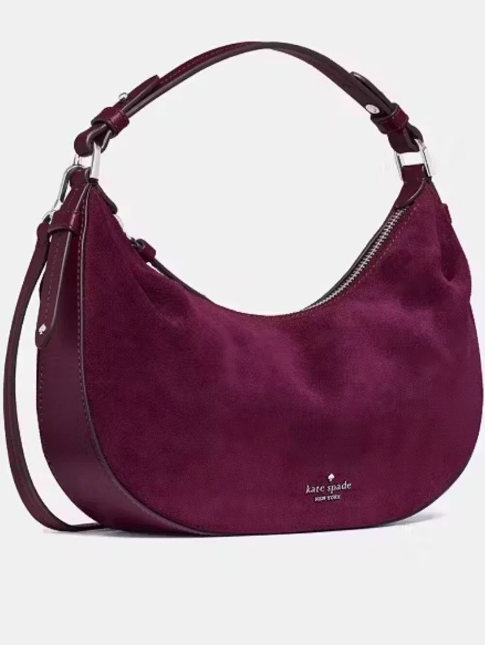 Kate Spade Deep Cherry Selene Suede Shoulder Bag NWT